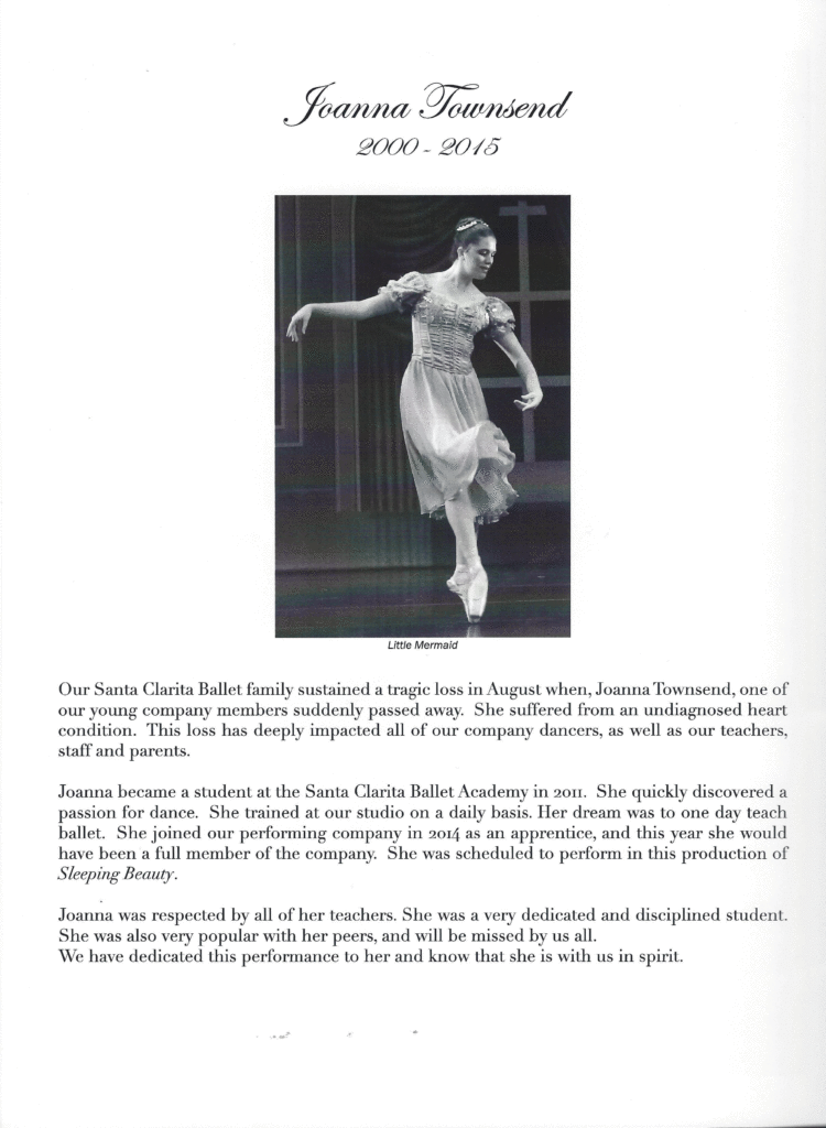 Santa Clarita Ballet Program Dedication